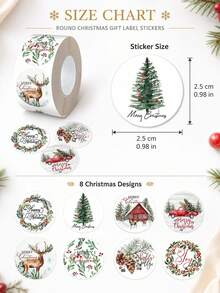 1500PCS/3ROLL Watercolor Christmas Round Stickers Roll, Self‑Adhesive Labels For Gift Sealing Decor - Multicolor - View 3