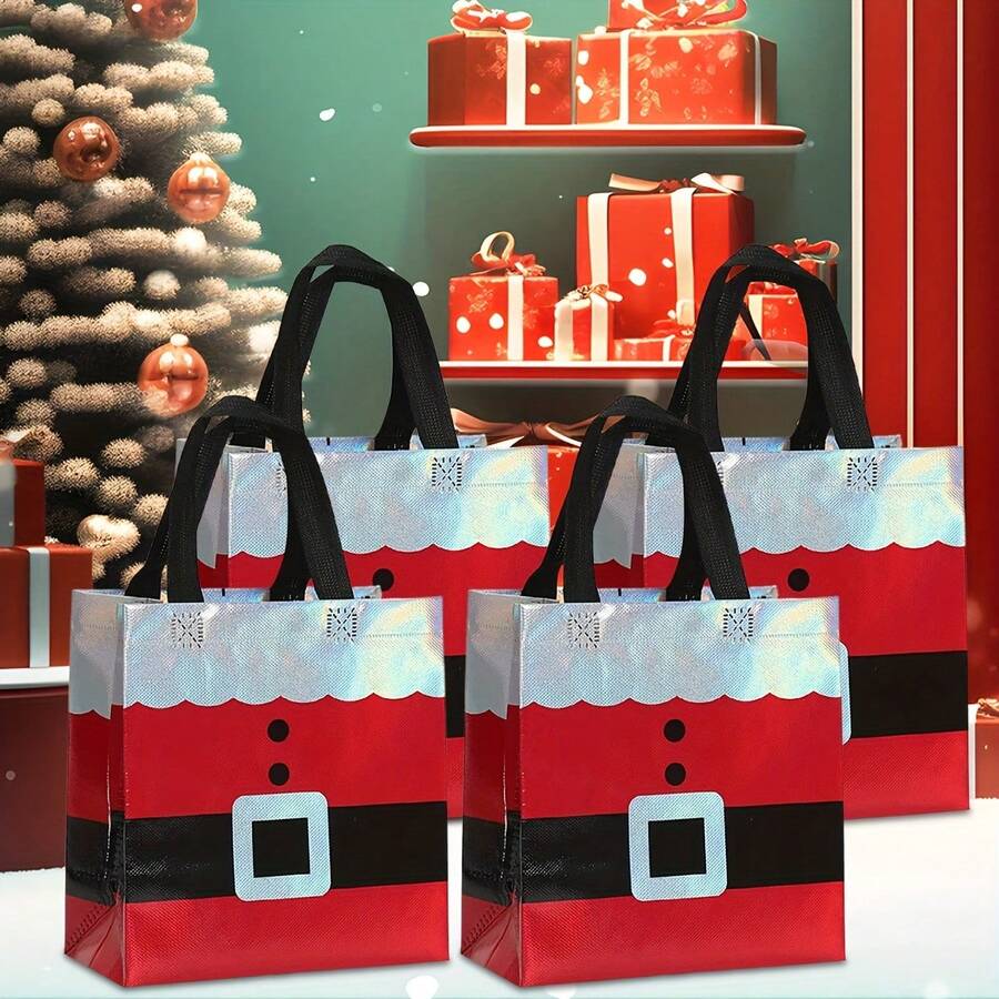 55pcs Set (5pcs Gift Bags + 50pcs Tags) Christmas Gift Bags, Handle Gift Packaging Bags, Santa Claus Design, Party Tote Gift Bags - Multicolor - View 1