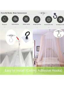 1/4/5/8pcs 360° Rotatable Self-Adhesive Ceiling Hooks, Strong Load-Bearing, No Drilling Installation, Suitable For Wind Chimes, Hanging Plants, Lamps, Home Decor, Sunshade Nets, Mosquito Nets, Multi-Purpose Wall Hooks For Home, Kitchen, Bathroom - Multicolor - View 7