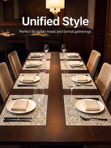 Tkvega • Home 2-12pcs Gold Rose Placemats, PVC Material Minimalist Style Foil Stamped Vase Mat, Washable, Easy To Clean, Wipeable, Non-Slip, Heat Resistant, Dining Table Mat, Suitable For Room Decor, Home Dining Table Decor, Home Decor, Ideal For Holidays, Parties, Birthdays, Weddings And Dinner Parties - Multicolor - View 3