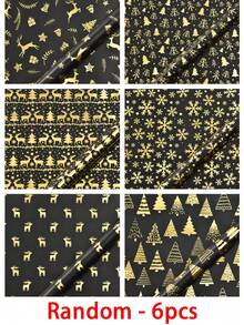 15/1pc Black & Gold Christmas Gift Wrapping Paper 50*70cm Snowflake Christmas Tree & Reindeer Pattern Holiday Gift Packaging Handmade Paper - View 12
