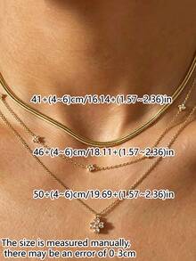 3pcs Women's Necklace Set, Gold Copper Inlaid CZ Fashion Minimalist Gold Heart & Clover Pendant Necklace Set, Suitable For Daily, Party, Holiday, Jewelry Gift - Gold - View 4