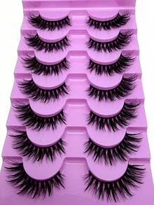7 Pairs 20mm Russian Strip Lashes, Wet Look, Grafted Look, Spiky Lash Extensions Manga Lashes, Natural Soft Fluffy Mink Lashes 3D False Eyelashes Russian Volume Lashes False - Black - View 5