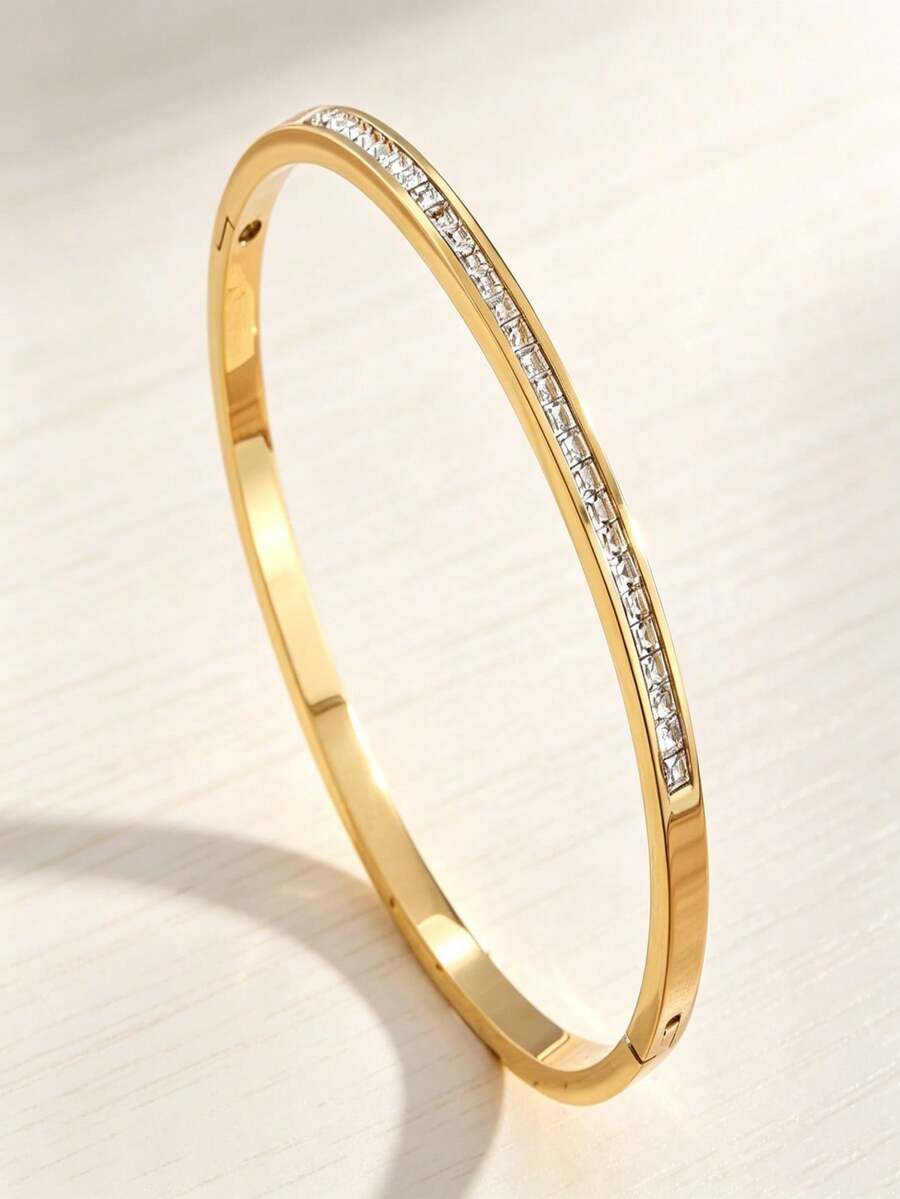 Women's Fashion Sparkling Single Row Rhinestone Inlaid Stainless Steel ...