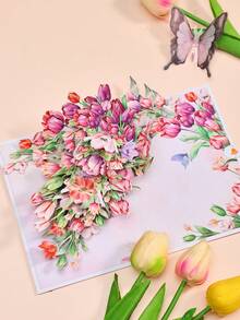 Opjoys 1 buah Kartu Ucapan Pop-Up 3D, Desain Kreatif Bunga Tulip, Kartu Ucapan Selamat Ulang Tahun, Hari Raya, Hari Ibu, dan Ucapan Selamat Universal - 1 buah - View 5