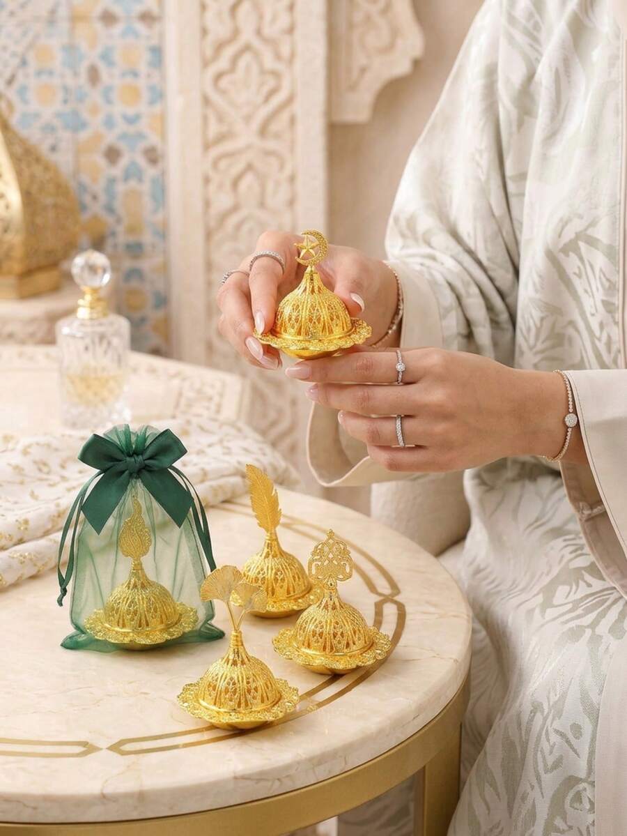 1pc/Set Vintage Arabic Style Metal Incense Burner, Backflow Incense Holder, Ash Catcher, Tabletop Decor, Home Decoration, Housewarming Gift, Creative Aromatherapy