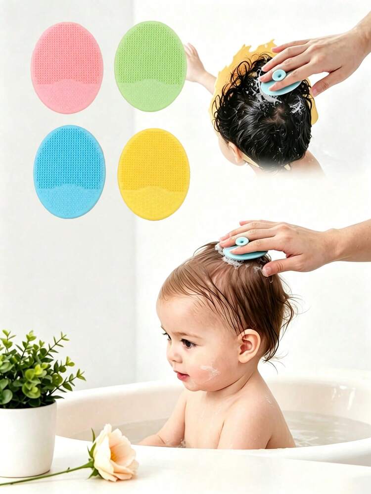 4 cái/2 cái/1 cái Bàn chải làm sạch da mặt bằng silicon nhỏ, Bàn chải dầu gội trẻ em, Tẩy mụn đầu đen, Bàn chải gội đầu tròn mềm (Màu sắc ngẫu nhiên) - Nhiều màu - Xem 8