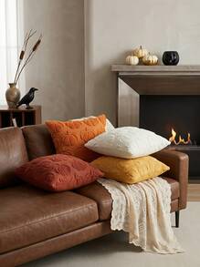 Cirelle 1pc/2pcs Halloween Pumpkin Embroidered Velvet Pillow Case, Suitable For Living Room Sofa, Minimalist Pumpkin Pillow Case - Multicolor - View 5