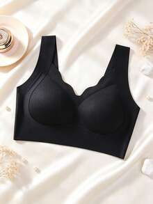 4pcs Women's Solid Color Seamless Wavy Edge Wire-Free V-Neck Soft Support Comfortable Bra, Recommended To Choose One Size Larger Than Your Own - Multicolor - View 2