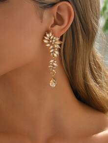 1 Pair Luxury Crystal Rhinestone Leaf & Water Drop Dangle Earrings, Suitable For Women Wedding, Gala, Performance, Party Accessories - Champagne - View 2
