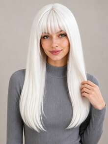 24 Inch White Bangs Women's Wig, Natural Voluminous, Fashionable And Elegant, Suitable For All Women's Daily Wear And Party Events,Halloween - White - View 7