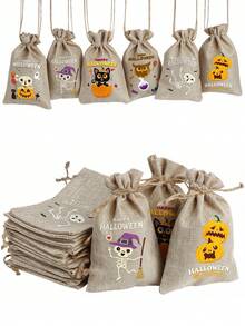 6 Peças Sacos de Juta para Doces de Halloween com Cordões, Pequenos Sacos de Juta, Sacos de Armazenamento de Presentes Mini para Festa de Halloween, Sacos de Presente de Juta, Sacos de Juta Reutilizáveis com Cordões, 6 Estilos Engraçados de Sacos de Juta com Cordões de Desenho Animado de Halloween Adequados para Doces de Halloween, Presentes de Festa e Pequenos Presentes, Suprimentos para Festa de Halloween, Doces ou Travessuras. - A - Visão 1