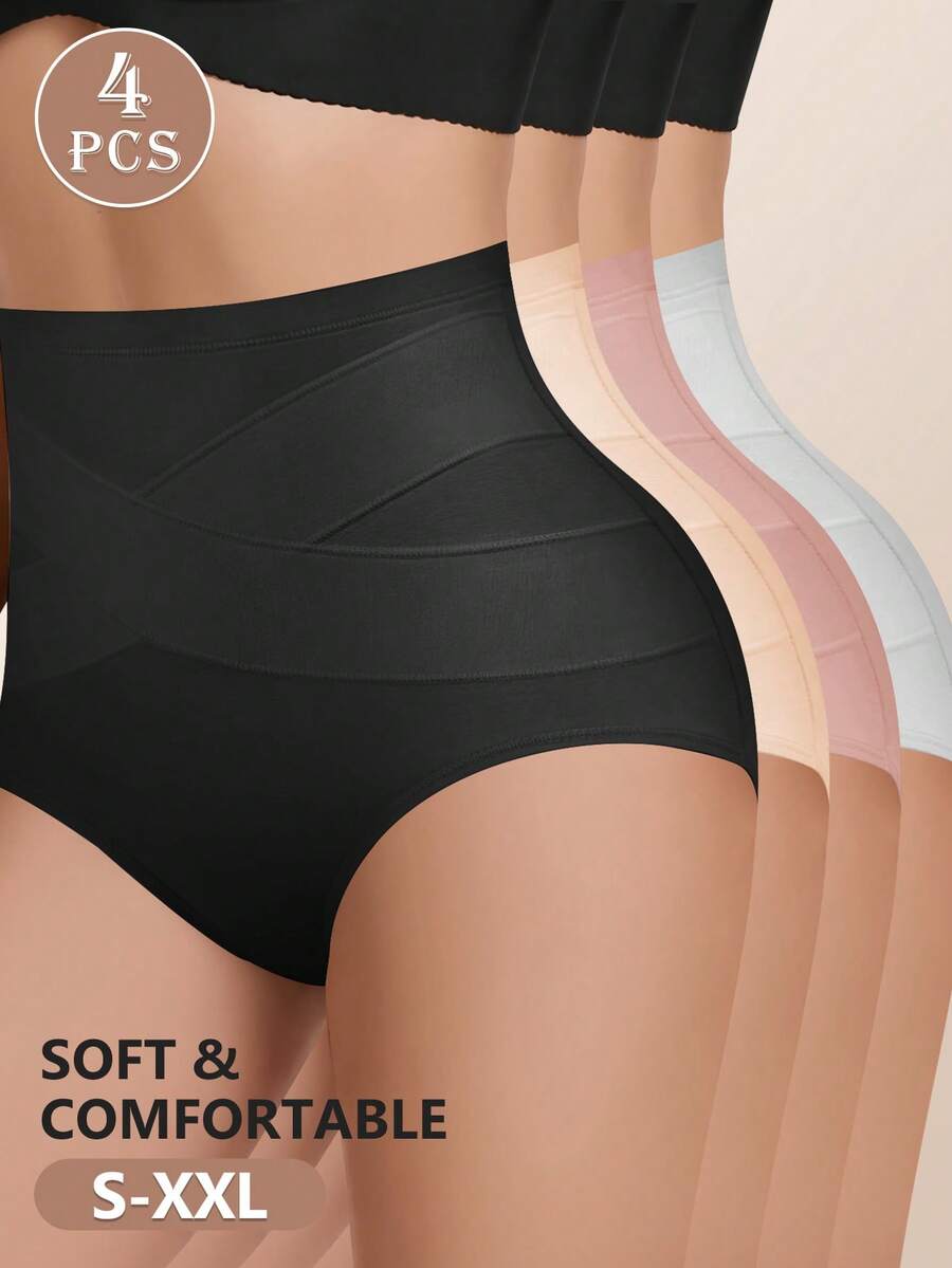 MEIYATING 4pcs/Pack Celana Dalam Wanita Katun Pinggang Sedang hingga Tinggi, Model Segitiga Pengangkat Bokong, Silang Depan, Pas Ketat