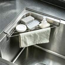 Stainless Steel Corner Sink Shelf Triangular Open Wire Rack | Drainage Drying Rack Organizer For Sponge Cloth Brush Soap Holder Raised Side Rustproof Kitchen Storage - Default - View 4