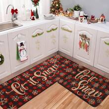 1/2/3pcs Christmas Theme Kitchen Rug, Flannel Kitchen Mat Red & Black Plaid Snowflake Pattern, Soft Comfortable Absorbent Non-Slip, Machine Washable With Non-Slip Backing, Suitable For Multiple Scenes: Doorway, Living Room, Bedroom, Kitchen, Dining Room, Bathroom, Laundry Room, Entryway, Christmas Holiday Home Decor Floor Mat - Multicolor - View 7