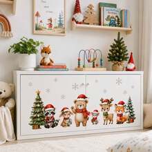 Christmas Animal Wall Decals, Cute Woodland Animal Baseboard Stickers With Christmas Tree And Gift Box, Holiday Home Living Room Bedroom Decor Wall Stickers - Christmas Window Decals - View 3