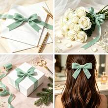 1pc 4.57m Single-Sided Non-Elastic Colorful Flocked Ribbon, Flocked Satin Ribbon, Bow DIY Clothing Christmas Decoration Ribbon (Length Is Manually Measured And May Have Deviation) - Aqua Green - View 2