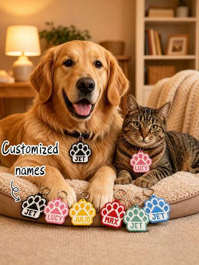 Ayotu Customized Paw Pet ID Tag, Handmade Pixel Beads ID Pendant, Customizable Name Text, Personalized 3D Pixel Bead Pet Accessory, Pet Pendant Accessory, Suitable For Cats, Dogs And Other Fluffy Pets, Ideal Gift For Pet Lovers, Suitable For Anniversary, Birthday, Holiday Atmosphere, Autumn Decoration And Other Occasions
