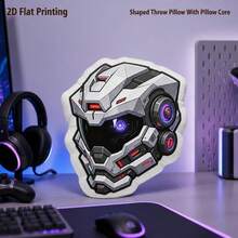 1 PC Futuristic Mecha Helmet Graphic Print 2D Flat Printing Shaped Stuffed Throw Pillow Decorative Cushion Pillow For Gift Bedroom Sofa Room Party Decor - Multicolor - View 2