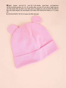 1pc Baby Knitted Hat, Cute Bear Ear Design, Solid Color Soft Baby Hat, Suitable For Autumn, Winter And Spring For Infants, Toddlers And Small Children Casual Wear - Pink - View 7