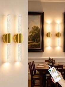 1/2pcs Rechargeable Bubble Crystal LED Wall Light, Night Light, Fairy Light, Remote Control Dimmable, Wireless Wall Lamp, Bedroom Light, Suitable As Bathroom Mirror Vanity Fill Light, Christmas Home Decor, 2200mAh - Crystal Style - View 3