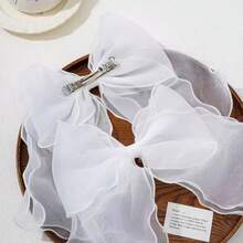 1 buah Jepit Rambut Pita Berumbai Organza - Putih - View 2