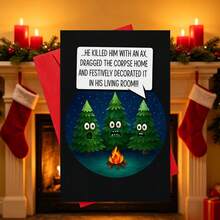 1/3sets Funny Dark‑Humor Christmas Greeting Card With Envelope, Spooky Talking Christmas Trees Around Campfire Design,Novelty Humorous Xmas Card For Friends Family Holiday Season Greeting Present,Winter Festive Funny Style - A - View 3