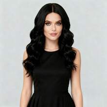 Women's Wavy Curly Wig, Medium Length, Fluffy And Natural, Middle Part Style, Heat-Resistant Fiber, Suitable For Daily Wear, Holiday Parties, Halloween And Christmas - Black - View 6
