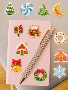 50Pcs Translucent Crystal Candy Christmas Stickers, Jelly‑Candy‑Style Christmas‑Themed Illustrations Mixed With Xmas Train, Candy Shop, Snowflake & Snow Globe Elements, For Journal Collage, Laptop Shell, Gift Wrapping, Photo Album, Locker Decor - Multicolor - View 6