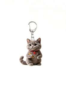 Cute Gray Kitten Reading Pattern Keychain, Party Pendant, Multi-Functional Keychain Decoration, Phone Charm, Backpack Charm, Key Charm, Car Charm, Party Fashion Accessory, Fun 2D Acrylic Accessory, Suitable For Backpack, Bag, Car Key Charm And Daily Use, Great Choice For Couple Gifts, Party Supplies - Multicolor - View 15