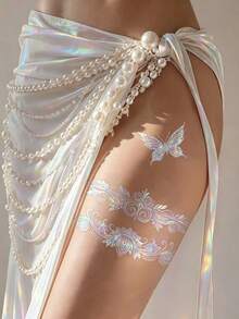 9 Sheets Holographic Stickers Flash Tattoos Glitter Butterfly Stickers Flower Tattoos For Arm Body Hair For Festival Carnival Bachelorette Back To School Party Travel Essentials - Multicolor - View 5