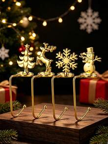 1pc Christmas Stocking Hook, Fireplace Mantel Wreath Hook, Non-Slip Fireplace Mantel Hook, Multi-Function Key Hook, Snowman, Reindeer, Christmas Tree And Santa Claus Design, Bathroom Non-Slip Base Hook, 2pcs - Multicolor - View 3