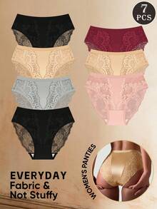 MEIYATING 7pcs Women's Low Waist Lace Trim Lightweight Comfortable Triangle Panties - Multicolor - View 5