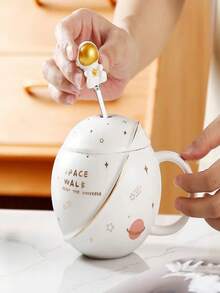 1pc Space Themed Planet Ceramic Mug, Reusable Coffee Cup With 3D Astronaut Shaped Lid, Fun Cosmic Travel Style Drink Vessel, Distinct Holiday And Birthday Gift, Great Tabletop Drinkware For Space Fans For Daily Use At Home And While Working Remotely - Multicolor - View 8