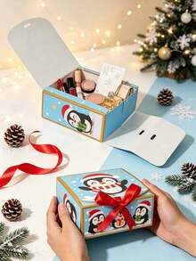 Christmas Penguin Gift Boxes With Red Ribbon Bow, Xmas Cartoon Paper Present Boxes Holiday Party Favor Packaging Boxes For Candy Small Gifts Cosmetics - View 2