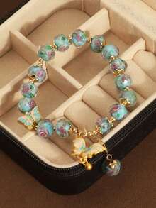 1pc Princess Style Rose Garden Blue Bracelet With Butterfly Pendant, Niche Luxury High-End Hand Accessory - Multicolor - View 4
