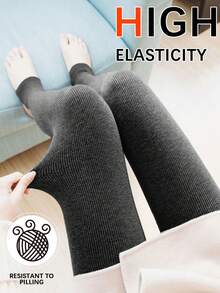 180g Vertical Ribbed Thermal Lined Warm Tights For Women, High Elasticity Slim Fit Leggings, Suitable For Work And Daily Wear In Autumn/Winter - Multicolor - View 3