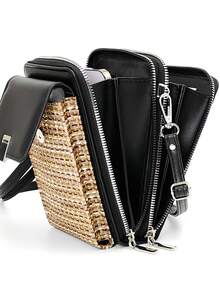 Multifunctional Large Capacity Double Zipper Phone Wallet Crossbody Bag, Fashionable Minimalist Yet Exquisite And Soft Image, Casual Vacation, Dating Essential - Black - View 4