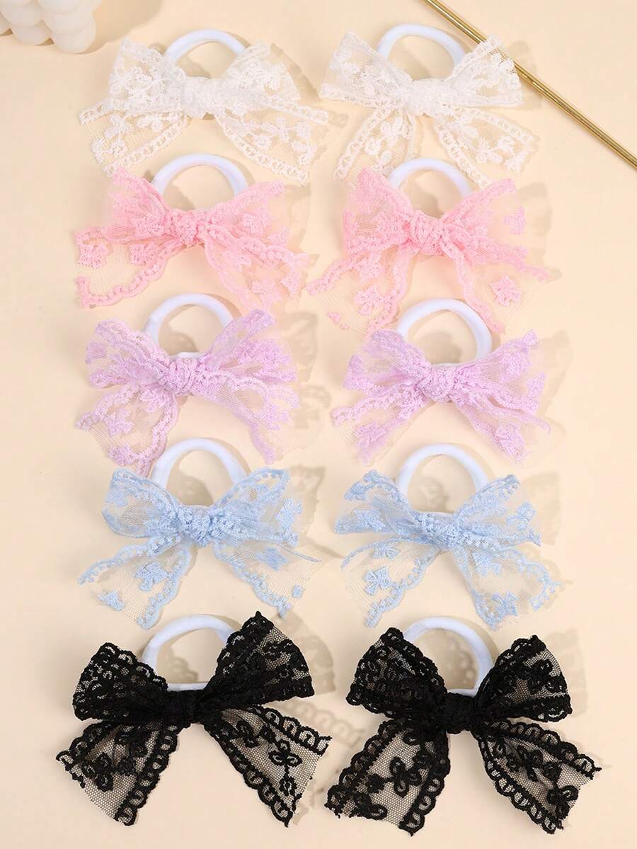 10/2入彩色薄紗蝴蝶結髮夾,蕾絲花朵刺繡髮飾,甜美可愛兒童學生髮飾,適合節日禮物、派對、學校 - 彩色 - 查看 1