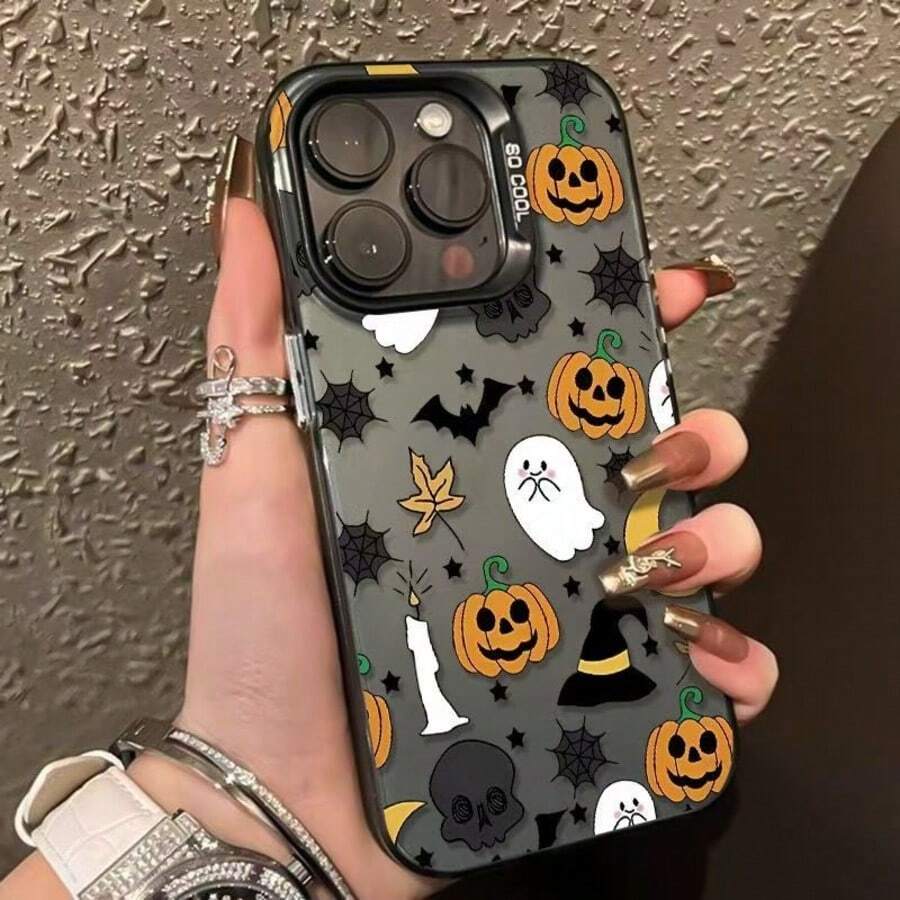 1件萬聖節貓咪南瓜蘋果 16手機殼 iPhone15 雷射 14Plus 防震 12promax 奢華 - 橘色 - 查看 1