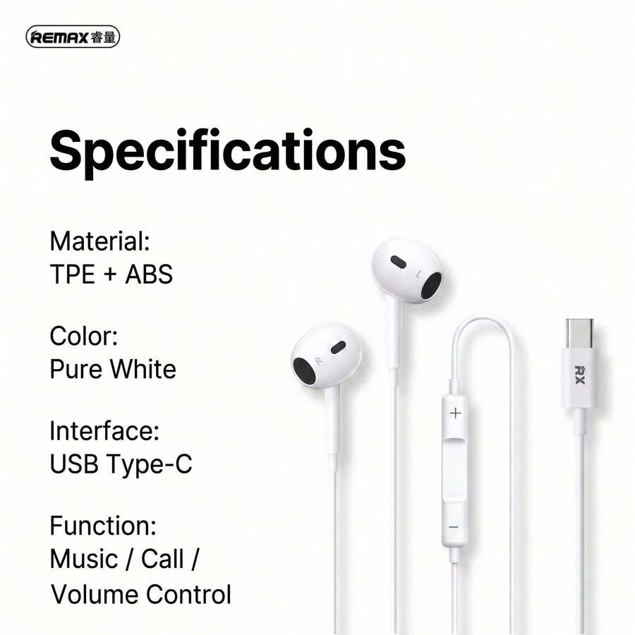 REMAX RM-570a Digital Decoding Wired Earphones/Type-C Dual Interface In-Ear Headphones With Inline Control For Calls And Music, Compatible With Phone And Computer - Type C - View 1
