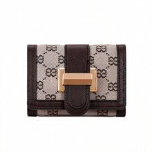 Vintage Letter & Geometric Print Wallet, Metal Snap Trifold Multi-Card Slot Women's Long/Short Wallet - Multicolor - View 13