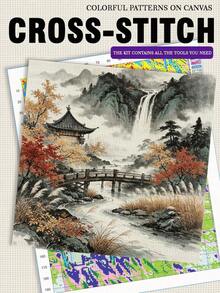 14CT Printed Cross Stitch Kit. Chinese-Style Landscapes. Relaxing DIY For Adult Beginners. Includes Cloth, Needles, Threads & Chart. Handmade Wall Art Decor Gift. 40x40cm/15.7x15.7in. - 14CT-40X40CM - View 4