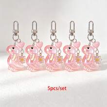 1 Set 5pcs Unisex New Electroplated Iridescent Cute Little Dinosaur Keychain Cartoon Transparent Dinosaur & Star Accessories Suitable As Gift For Best Friends Bag Pendant - Multicolor - View 2