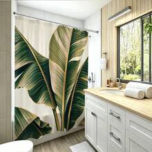 1pc Leaf Shower Curtain, Minimalist Design, Waterproof Bath Curtain, Suitable For Bathtub Partition, Bathroom Decor And Bathroom Accessories, Comes With 12 Hooks, Home Decor Gift - Multicolor - View 4