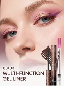 Pudaier 1pc Colored Mascara & 1pc Double-Ended Eyeliner Set Lengthening Curl-Enhancing Volumizing Mascara With Pearl Eyeliner Smooth Glide & Precise Definition Multi-Color Creative Gradient Eye Look Daily Makeup, Parties ,Halloween Costume Makeup - 03+03 - View 1