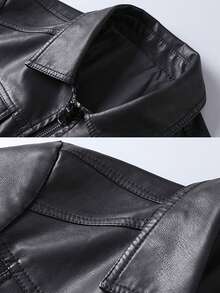 Men's PU Leather Casual Jacket, Lapel Collar, Black, Riding Motorcycle Jacket, Heavy Motorcycle Jacket - Black - View 4