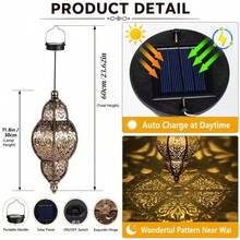 Moroccan Style Solar Hanging Lantern, Auto Charge By Day & Glow By Night, Exquisite Hollow Projection Light & Shadow, Perfect Decor For Christmas, Halloween, Patio, Porch, Garden And Holiday Occasions - Moroccan Pendant Light - View 7