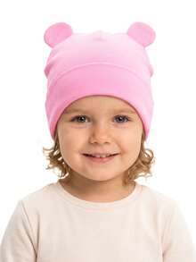 1pc Baby Knitted Hat, Cute Bear Ear Design, Solid Color Soft Baby Hat, Suitable For Autumn, Winter And Spring For Infants, Toddlers And Small Children Casual Wear - Pink - View 1