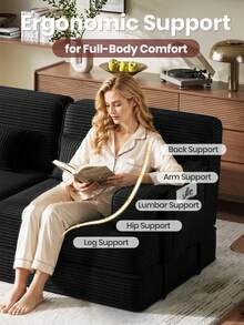 Boneless Sofa Bed - Black - 2-seater With 1 Ottoman - View 10